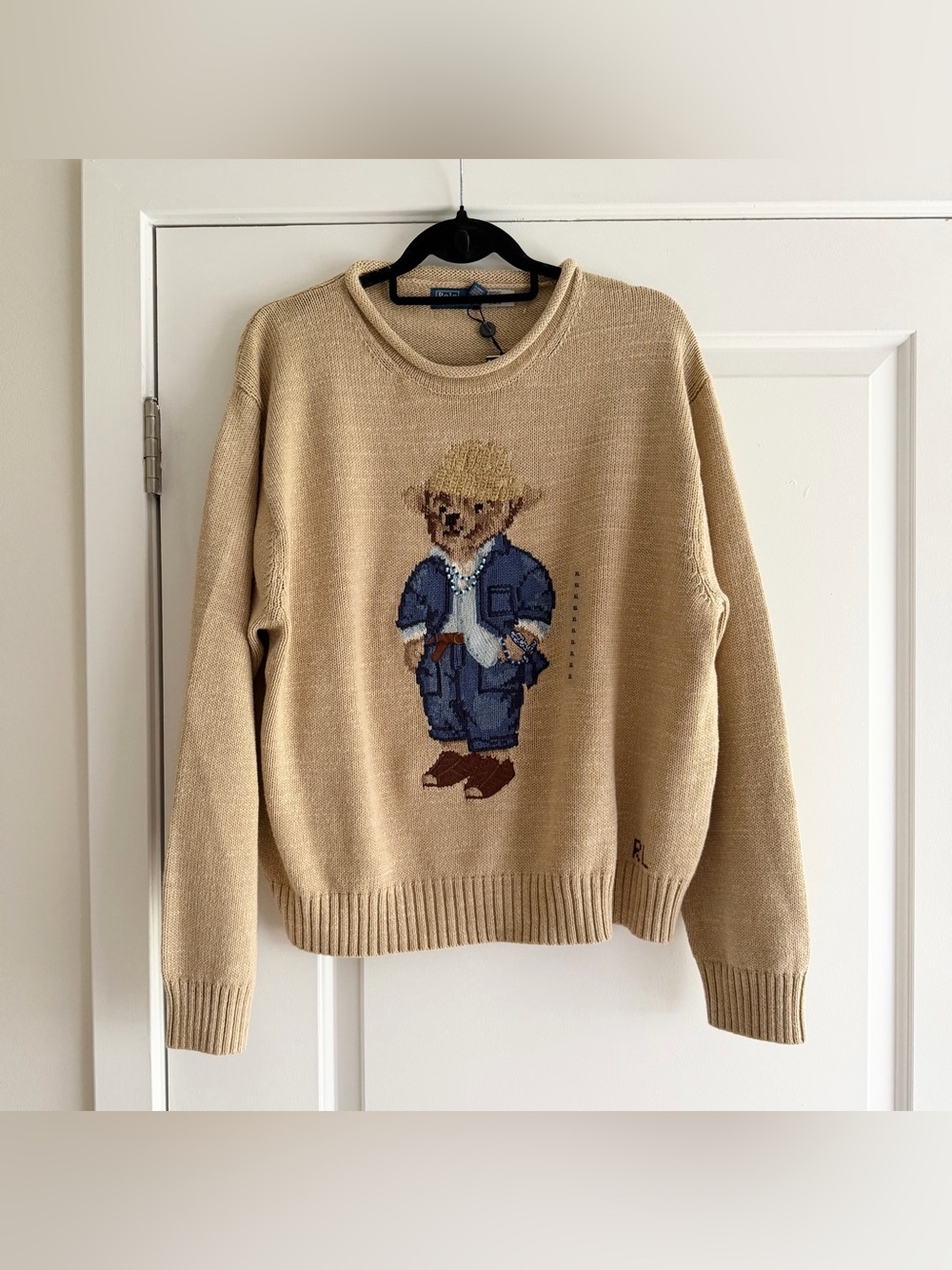 Ralph Lauren Polo Tan Roll Neck Cotton Bear Sweater NWT